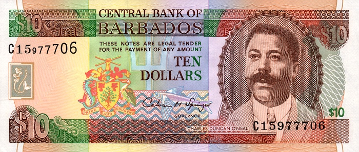 Front of Barbados p48: 10 Dollars from 1995