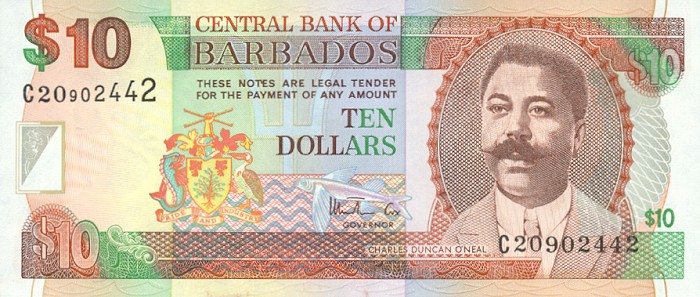 Front of Barbados p56: 10 Dollars from 1999