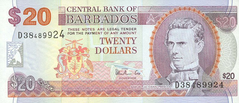 Front of Barbados p57: 20 Dollars from 1999