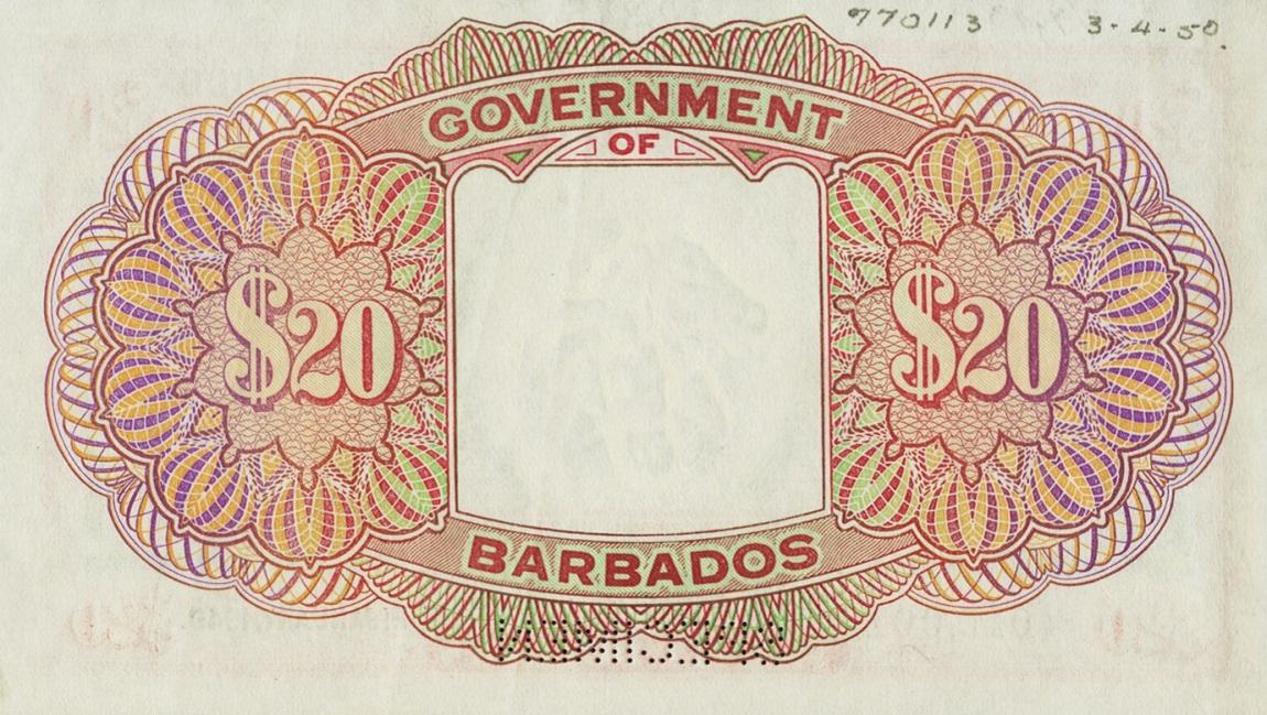 Back of Barbados p5s: 20 Dollars from 1943