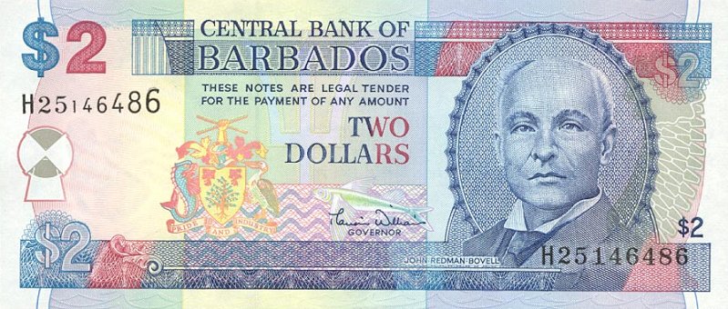 Front of Barbados p60: 2 Dollars from 2000