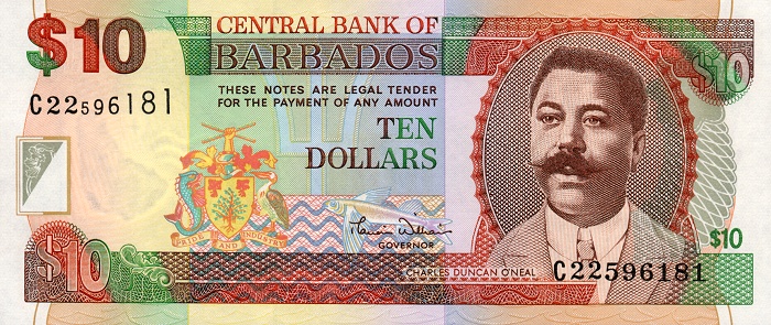 Front of Barbados p62: 10 Dollars from 2000