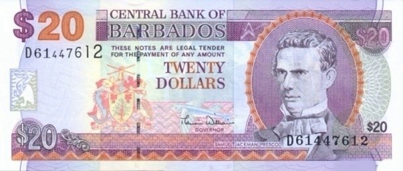 Front of Barbados p63B: 20 Dollars from 2006