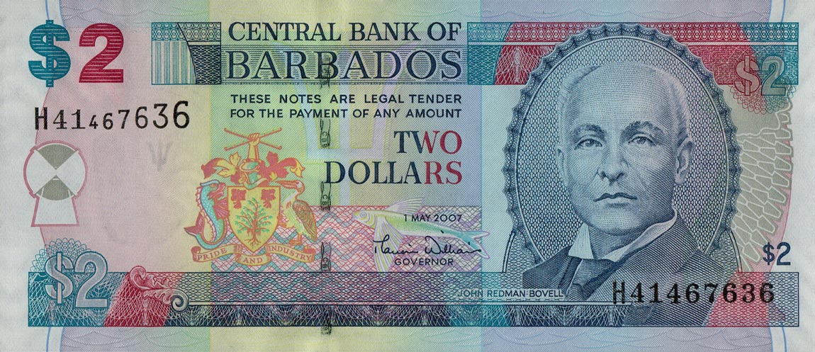 Front of Barbados p66a: 2 Dollars from 2007