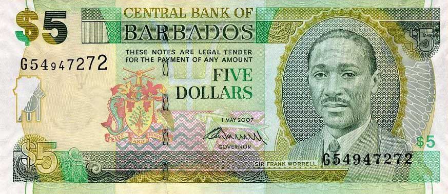 Front of Barbados p67b: 5 Dollars from 2009