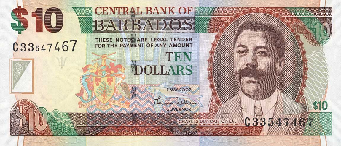 Front of Barbados p68a: 10 Dollars from 2007