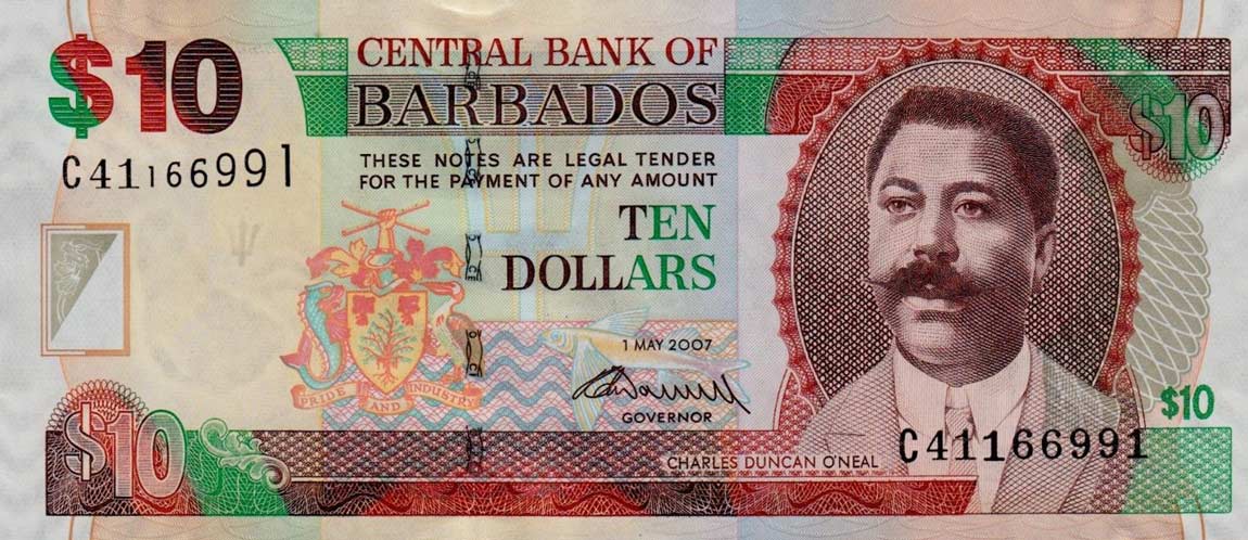 Front of Barbados p68b: 10 Dollars from 2009