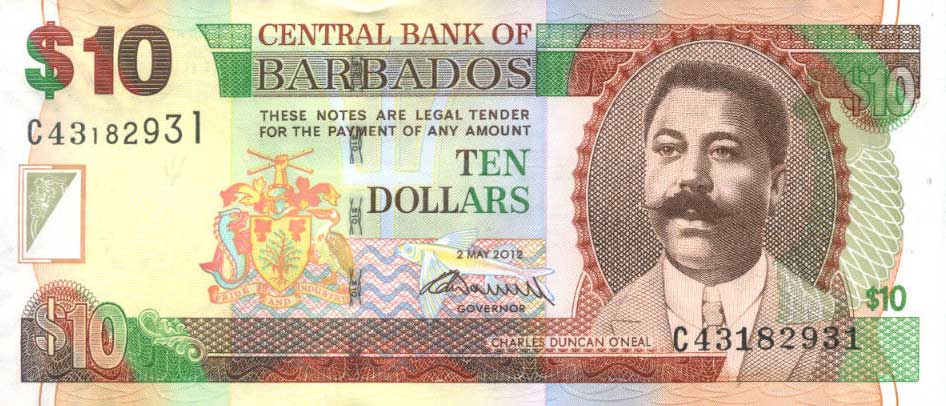 Front of Barbados p68c: 10 Dollars from 2012