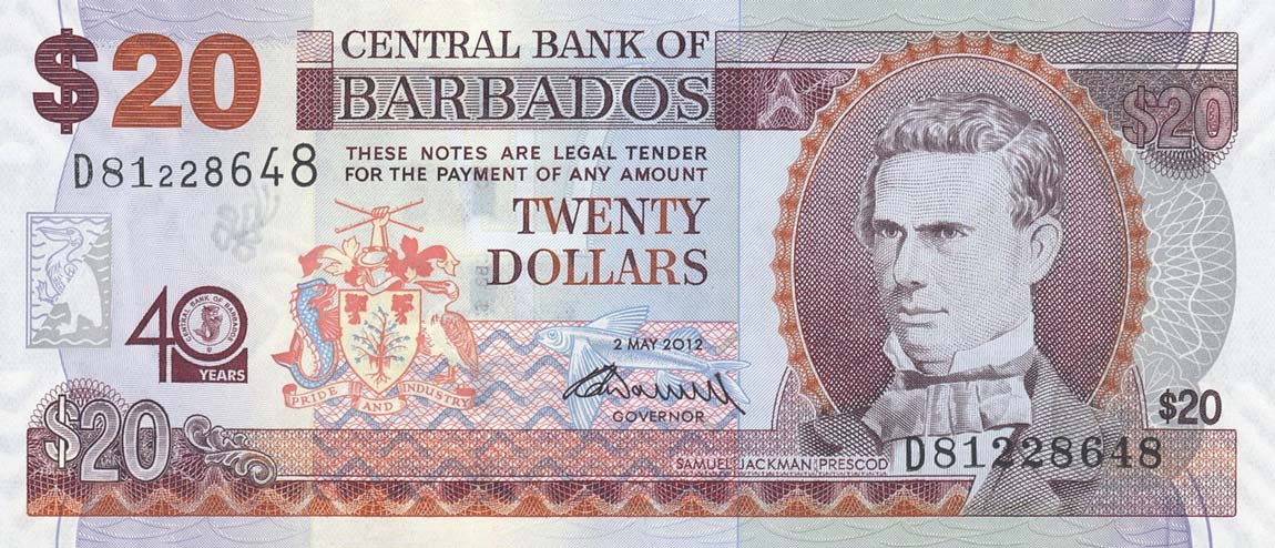 Front of Barbados p72: 20 Dollars from 2012