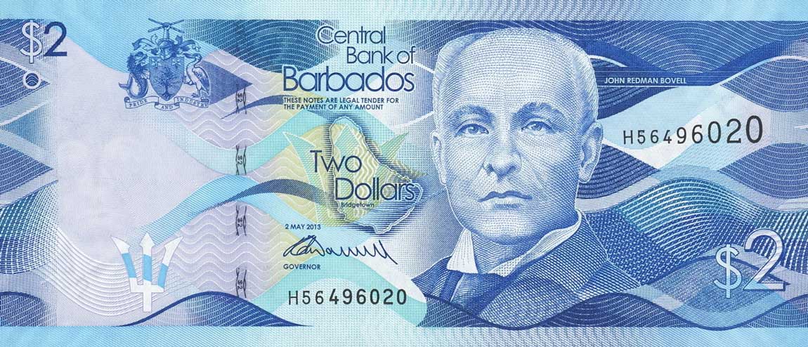 Front of Barbados p73a: 2 Dollars from 2013