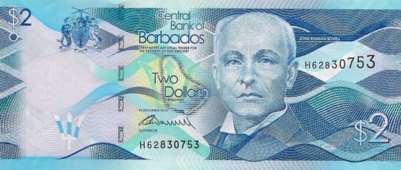 Front of Barbados p73b: 2 Dollars from 2016