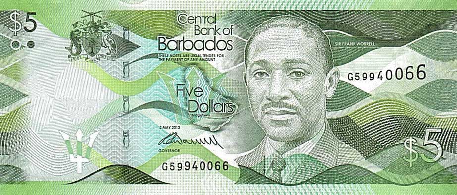 Front of Barbados p74a: 5 Dollars from 2013