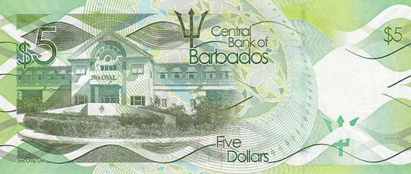 Back of Barbados p74b: 5 Dollars from 2017