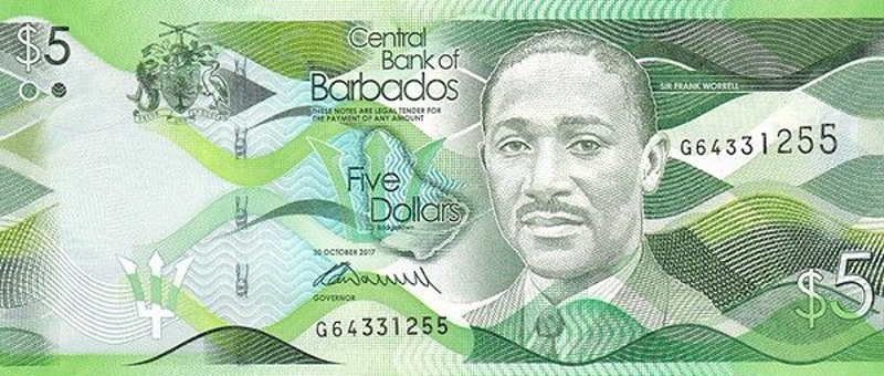 Front of Barbados p74b: 5 Dollars from 2017