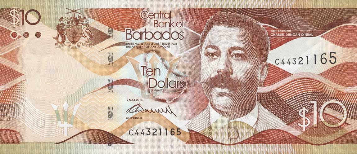 Front of Barbados p75a: 10 Dollars from 2013