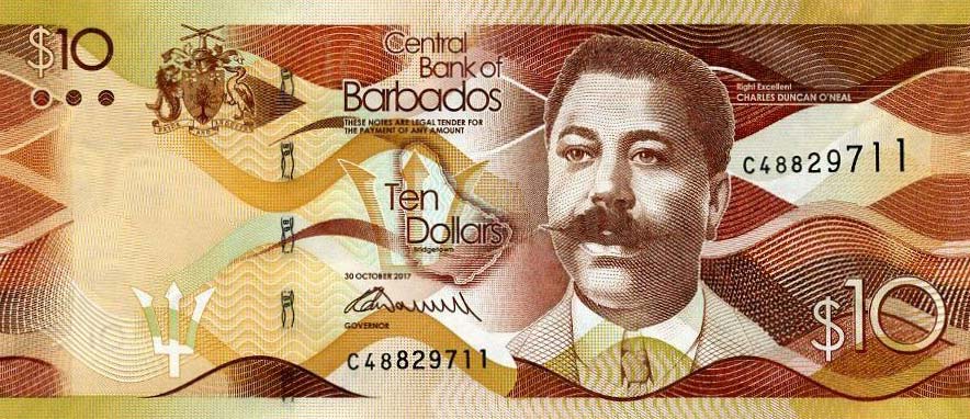 Front of Barbados p75b: 10 Dollars from 2017