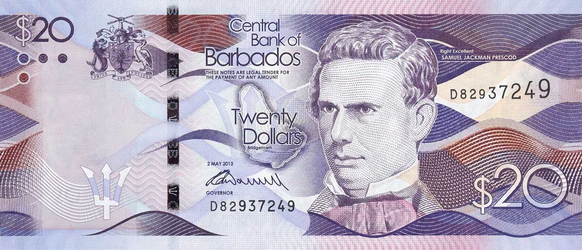 Front of Barbados p76a: 20 Dollars from 2013