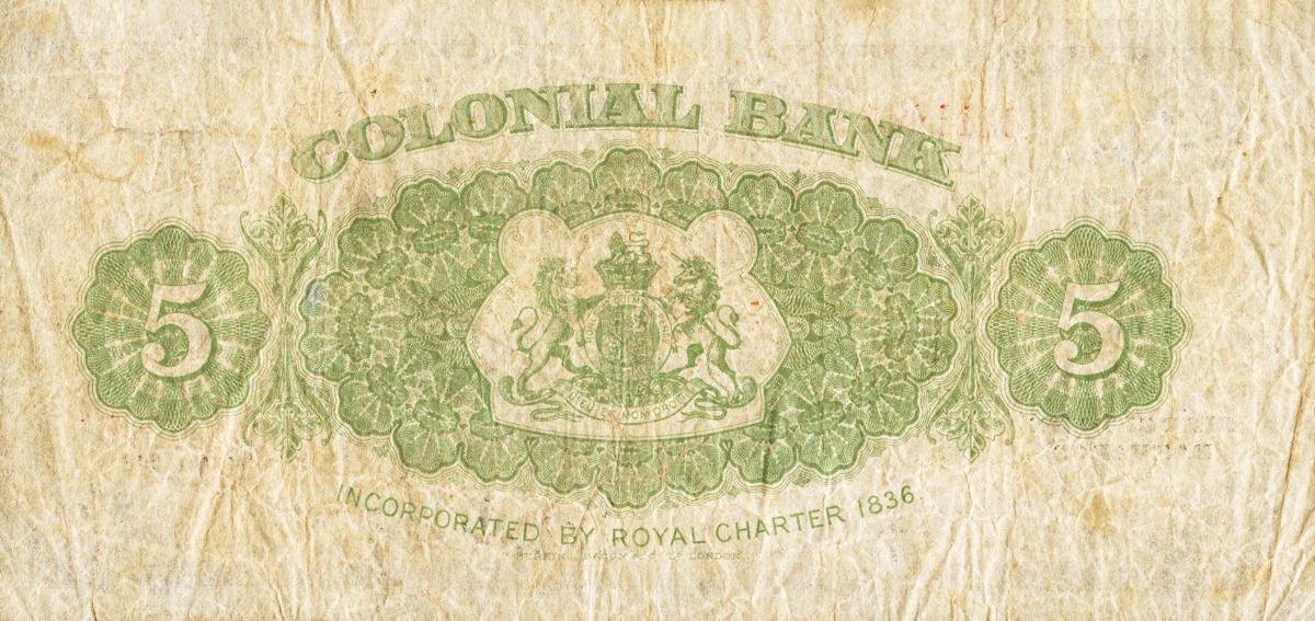 Back of Barbados pS151a: 5 Dollars from 1918