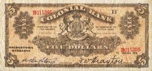 pS151a from Barbados: 5 Dollars from 1918