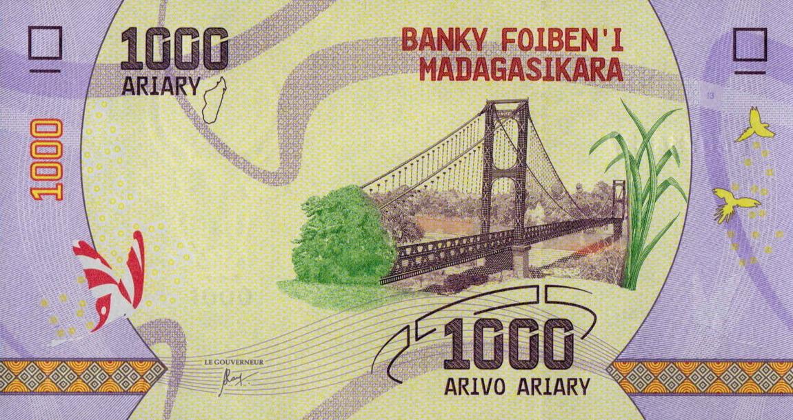 Front of Madagascar p100: 1000 Ariary from 2017