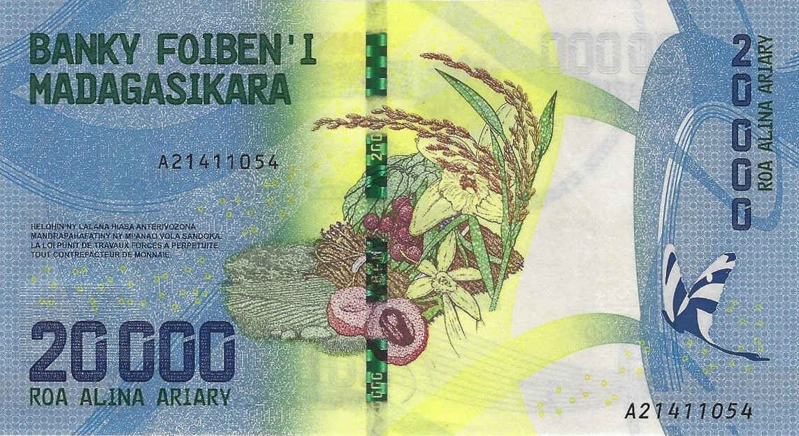 Back of Madagascar p104: 20000 Ariary from 2017