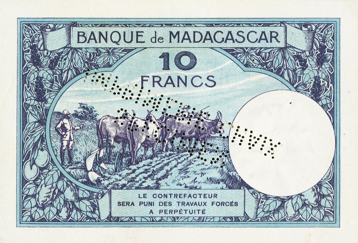 Back of Madagascar p36s: 10 Francs from 1937