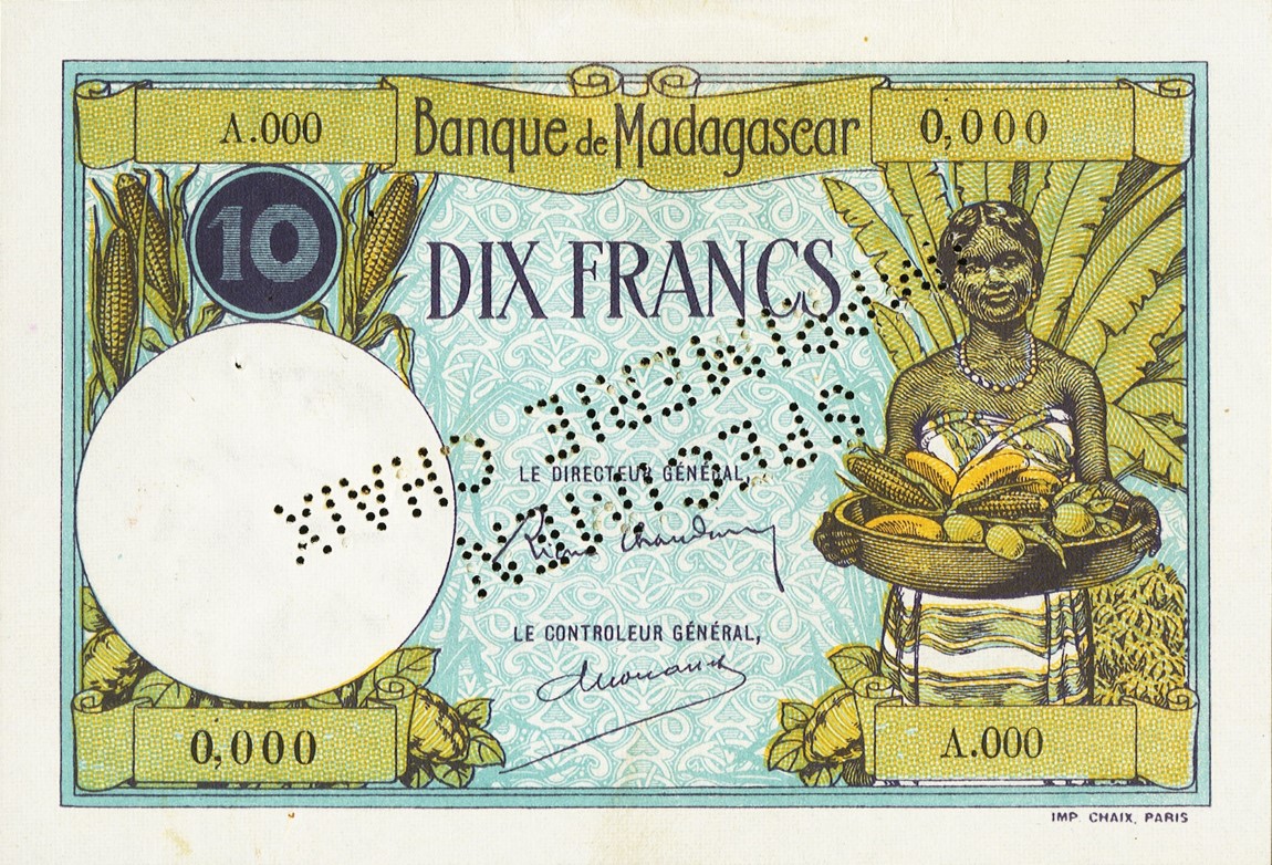 Front of Madagascar p36s: 10 Francs from 1937