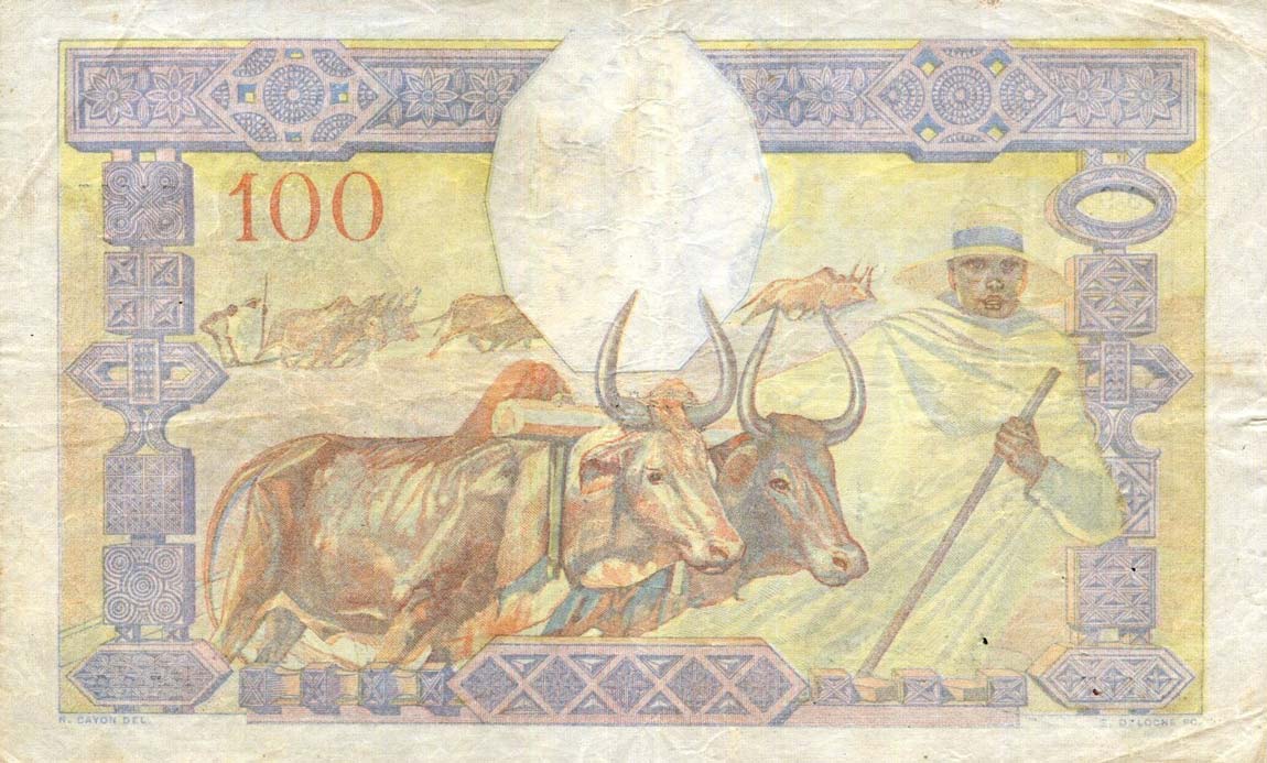 Back of Madagascar p40a: 100 Francs from 1937