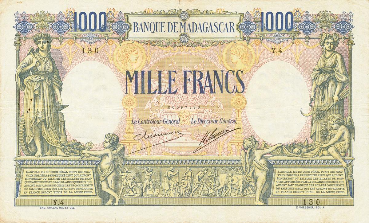 Front of Madagascar p42: 1000 Francs from 1937