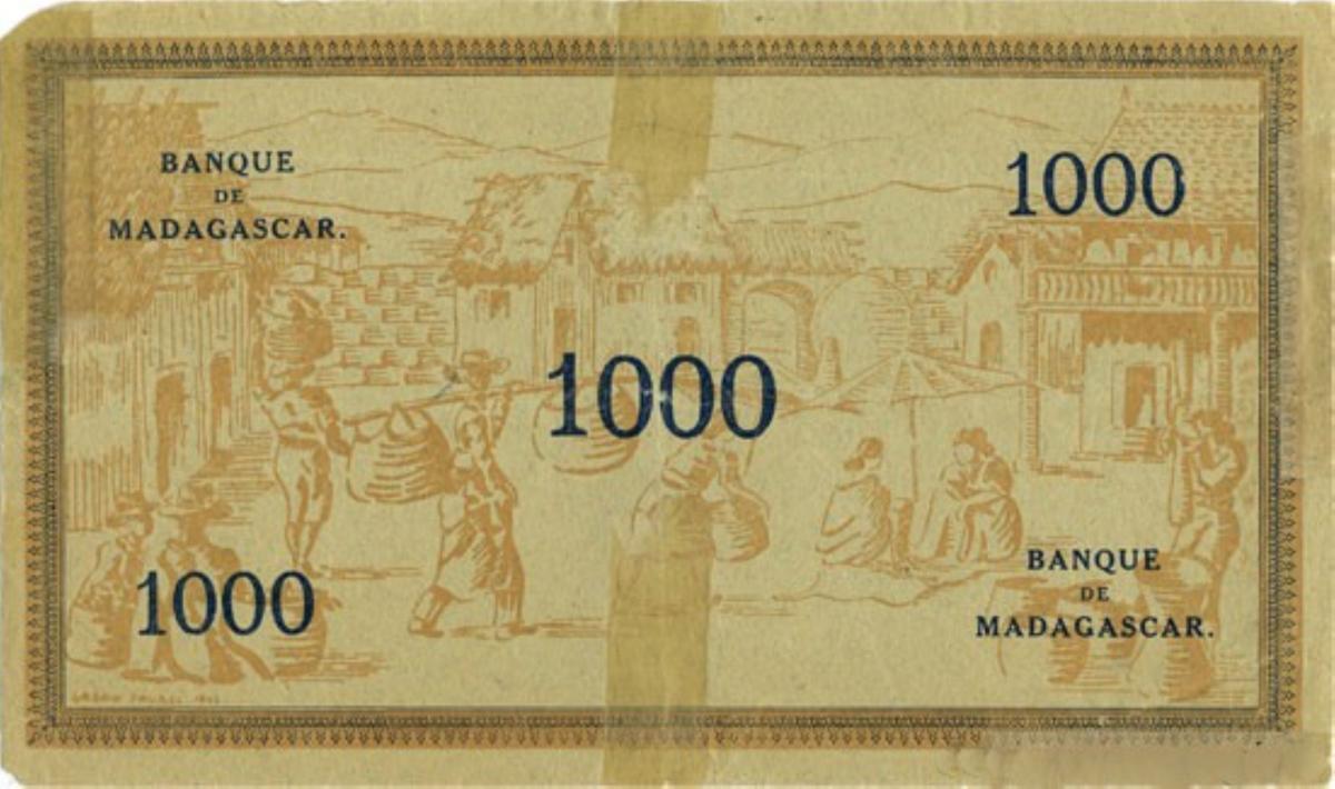 Back of Madagascar p43a: 1000 Francs from 1941