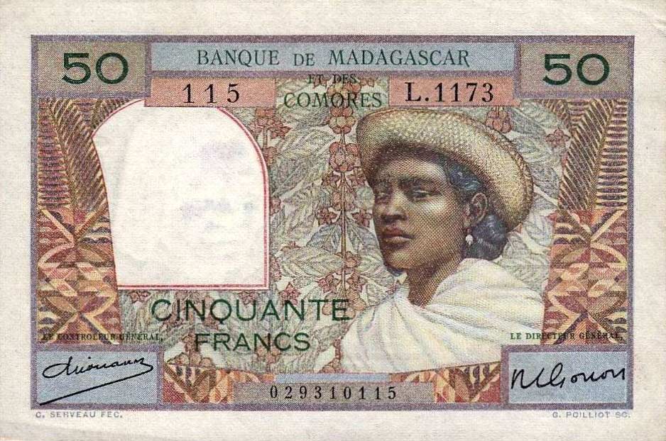 Front of Madagascar p45a: 50 Francs from 1950