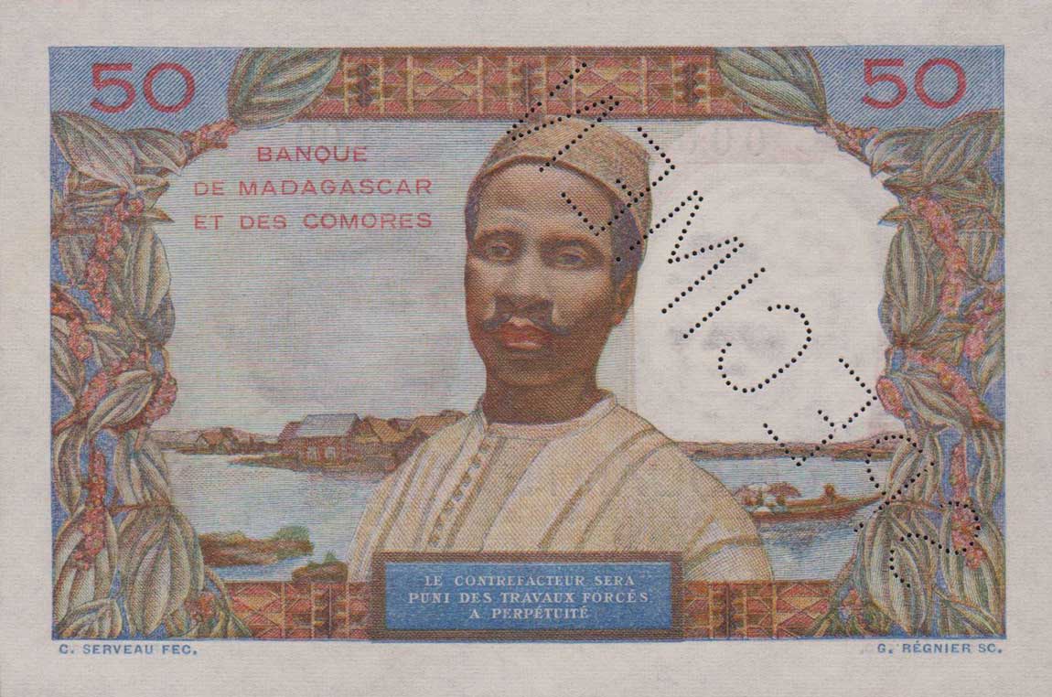 Back of Madagascar p45s: 50 Francs from 1950