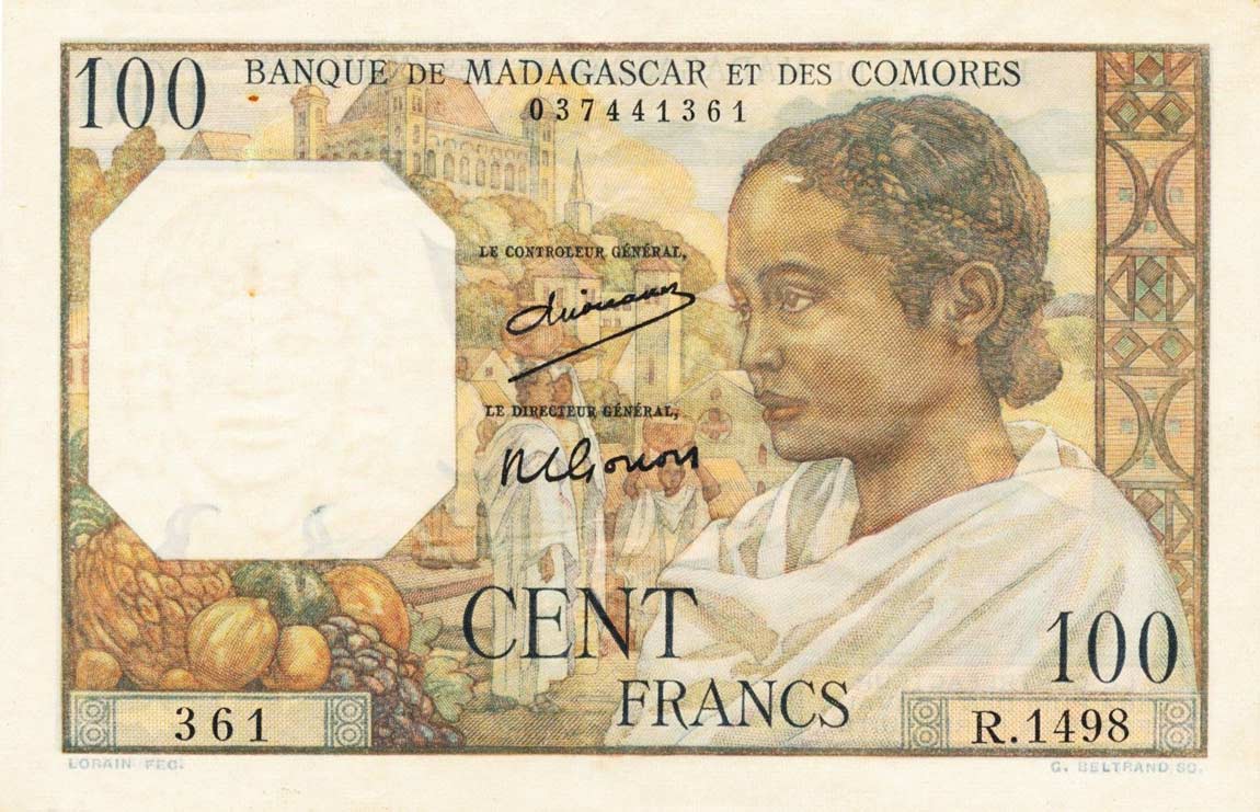 Front of Madagascar p46a: 100 Francs from 1950