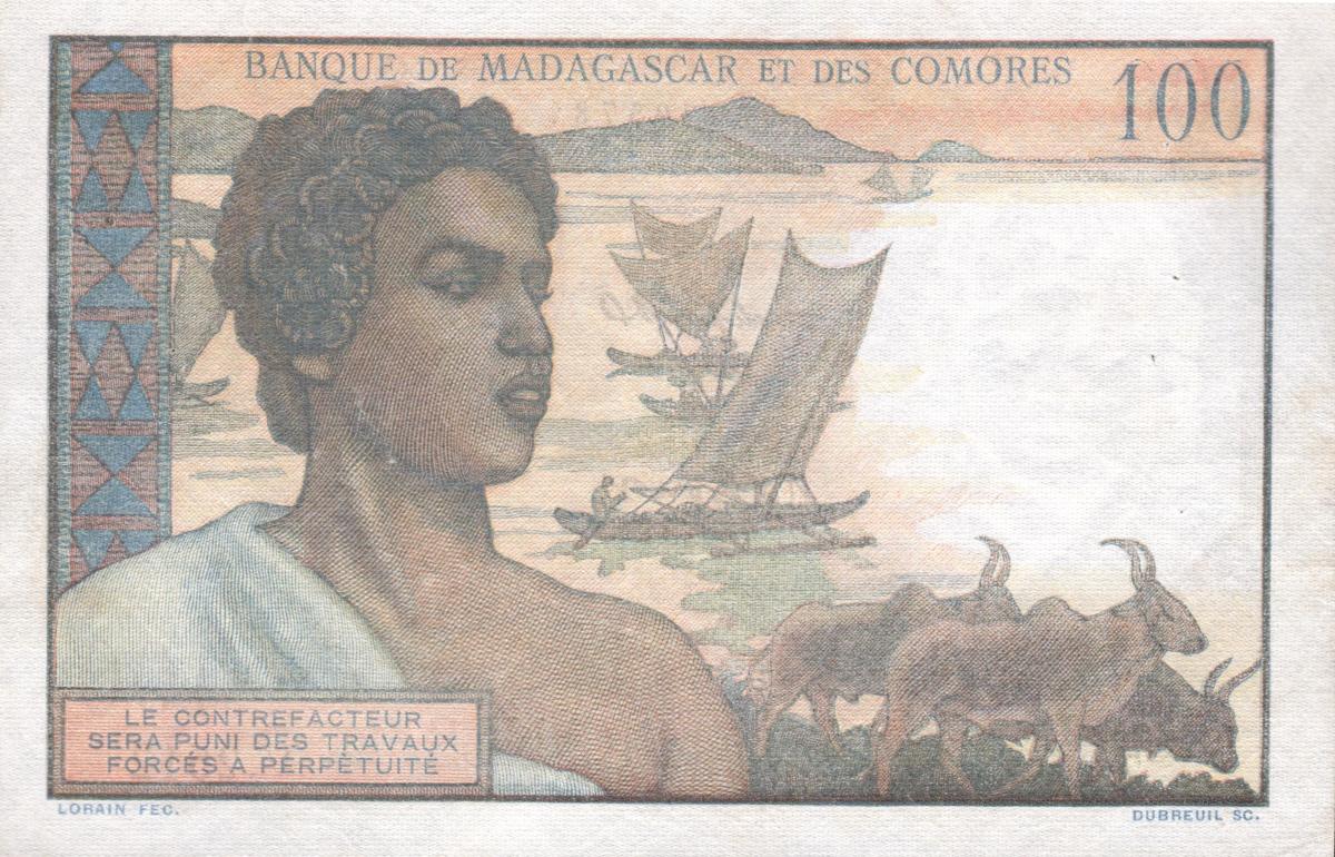 Back of Madagascar p46b: 100 Francs from 1950