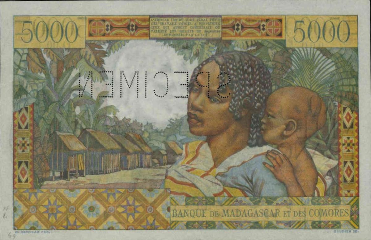 Back of Madagascar p49s: 5000 Francs from 1950