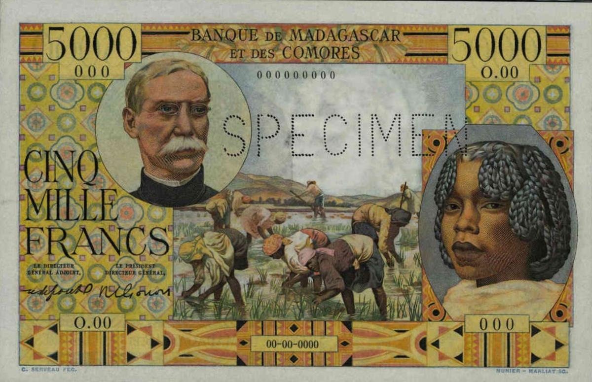 Front of Madagascar p49s: 5000 Francs from 1950