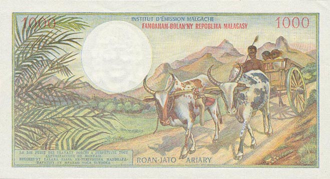 Back of Madagascar p59a: 1000 Francs from 1966