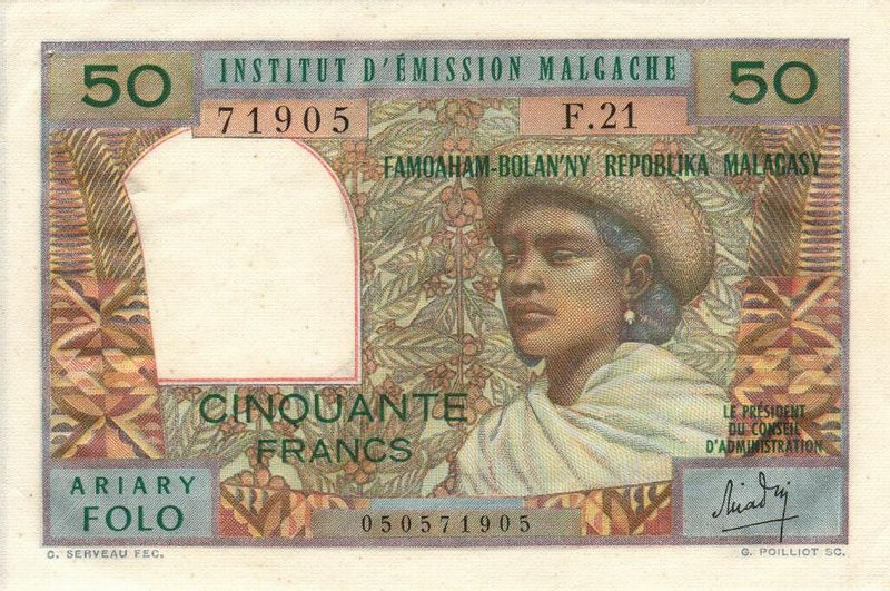 Front of Madagascar p61: 50 Francs from 1969