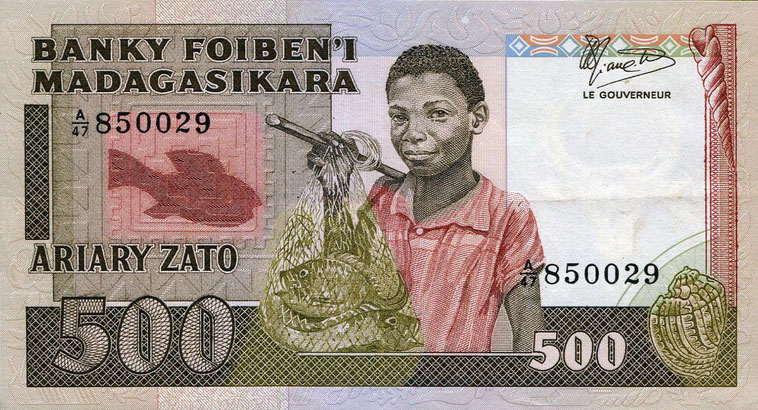 Front of Madagascar p67b: 500 Francs from 1983