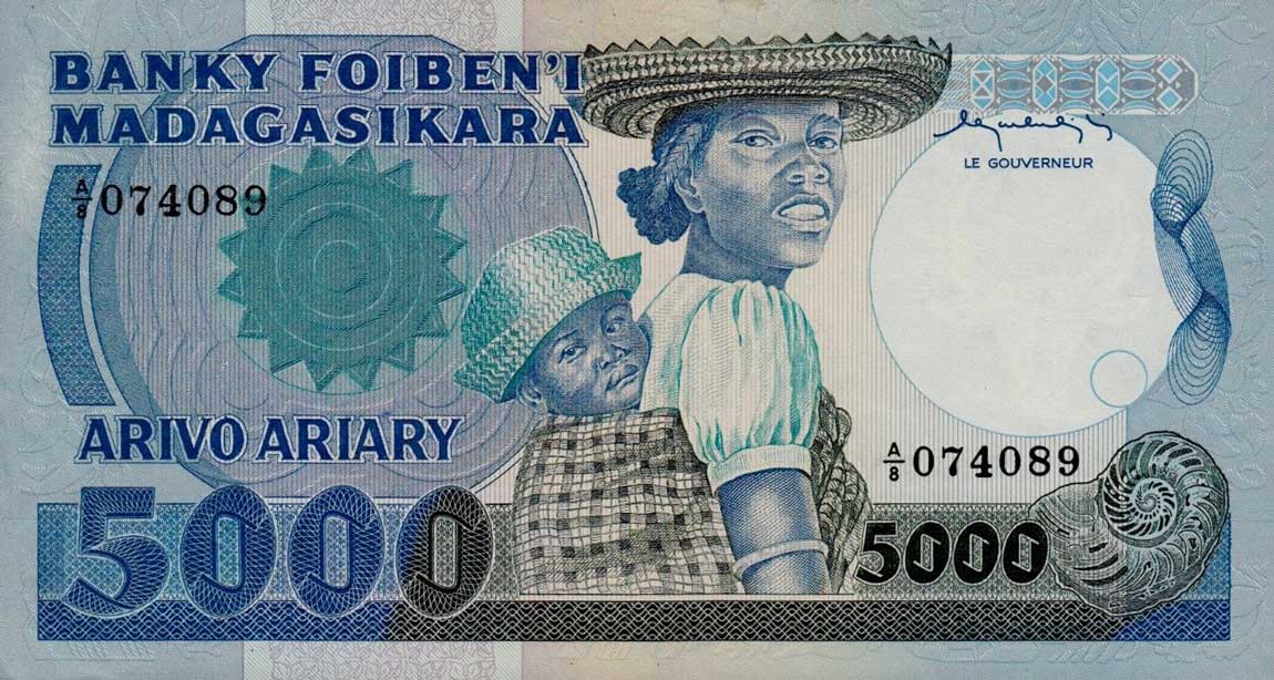 Front of Madagascar p69a: 5000 Francs from 1983