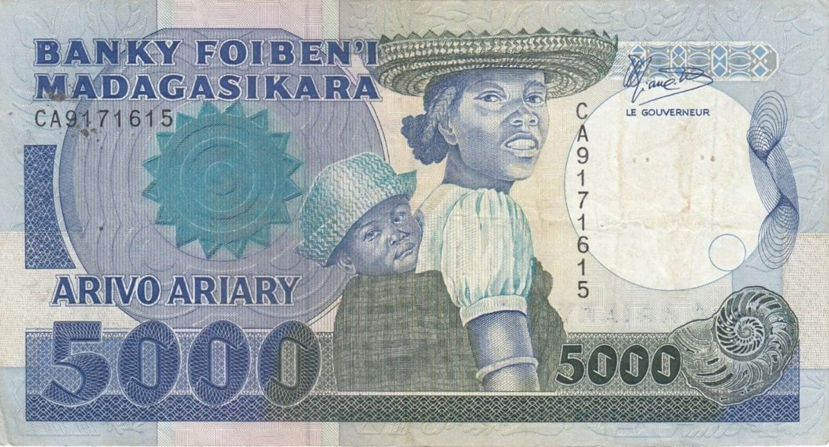 Front of Madagascar p69b: 5000 Francs from 1983