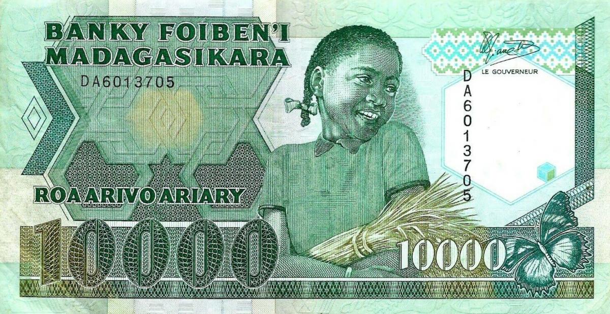 Front of Madagascar p74a: 10000 Francs from 1988