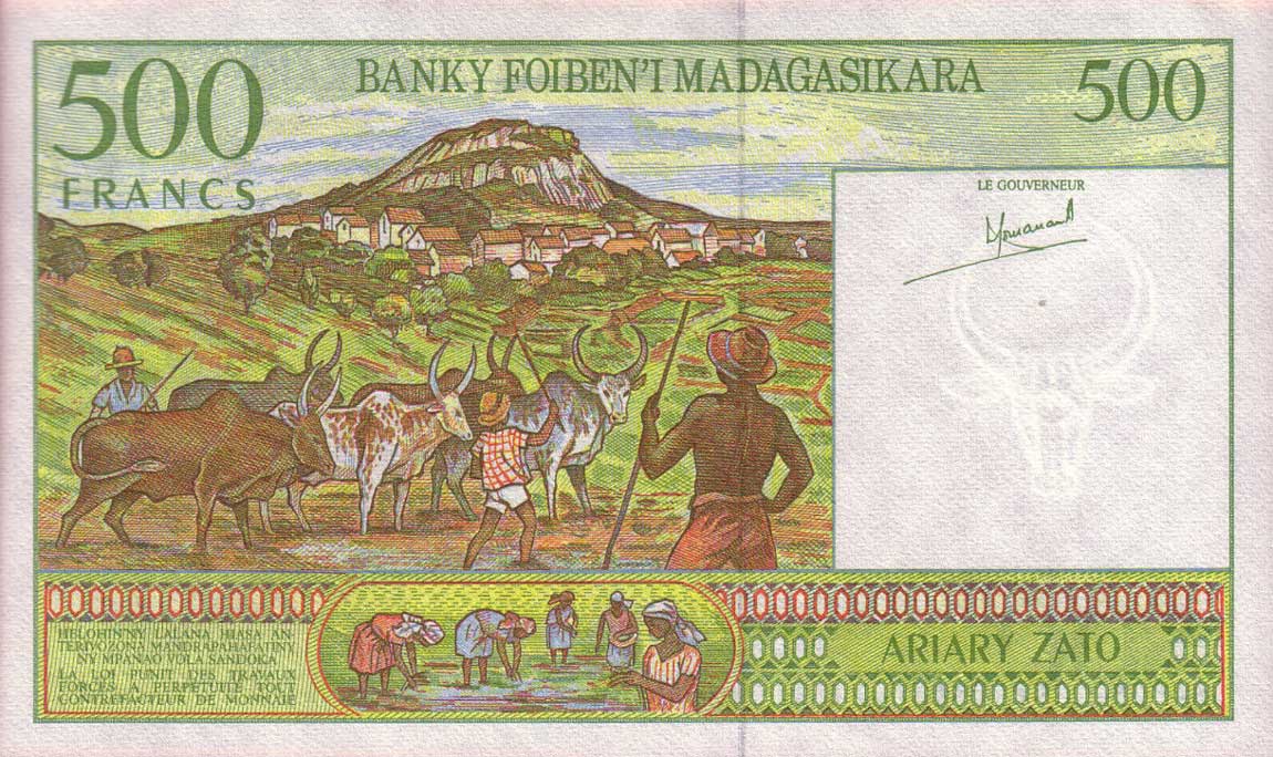 Back of Madagascar p75a: 500 Francs from 1994