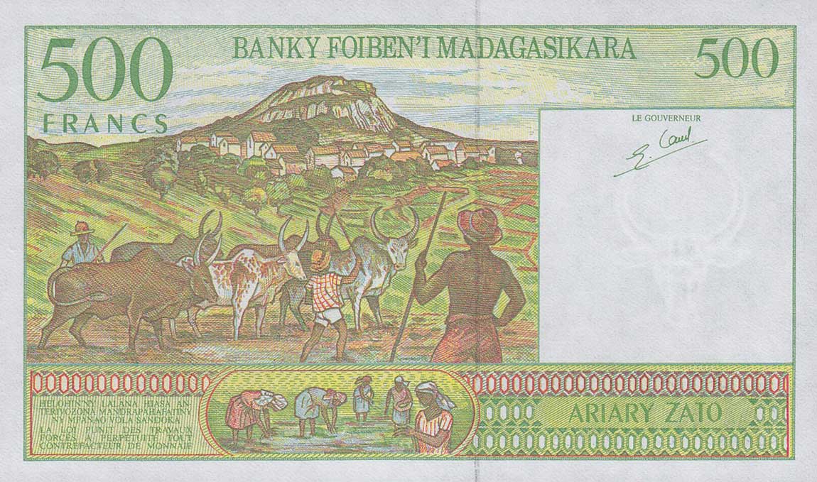 Back of Madagascar p75b: 500 Francs from 1994