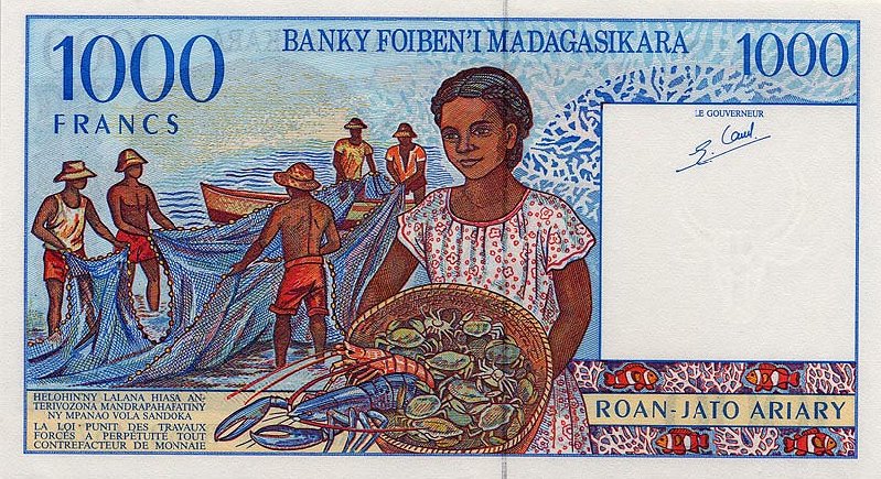 Back of Madagascar p76b: 1000 Francs from 1994