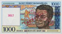 p76s from Madagascar: 1000 Francs from 1994