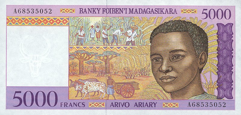 Front of Madagascar p78a: 5000 Francs from 1995