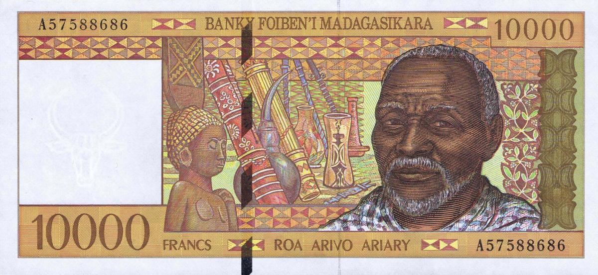 Front of Madagascar p79b: 10000 Francs from 1995