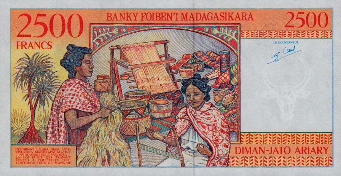 Back of Madagascar p81: 2500 Francs from 1998