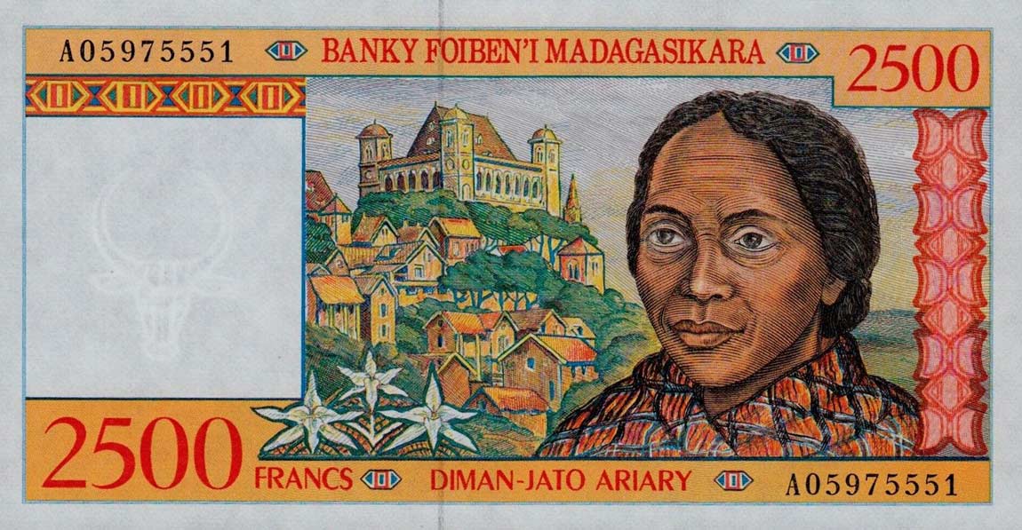 Front of Madagascar p81: 2500 Francs from 1998